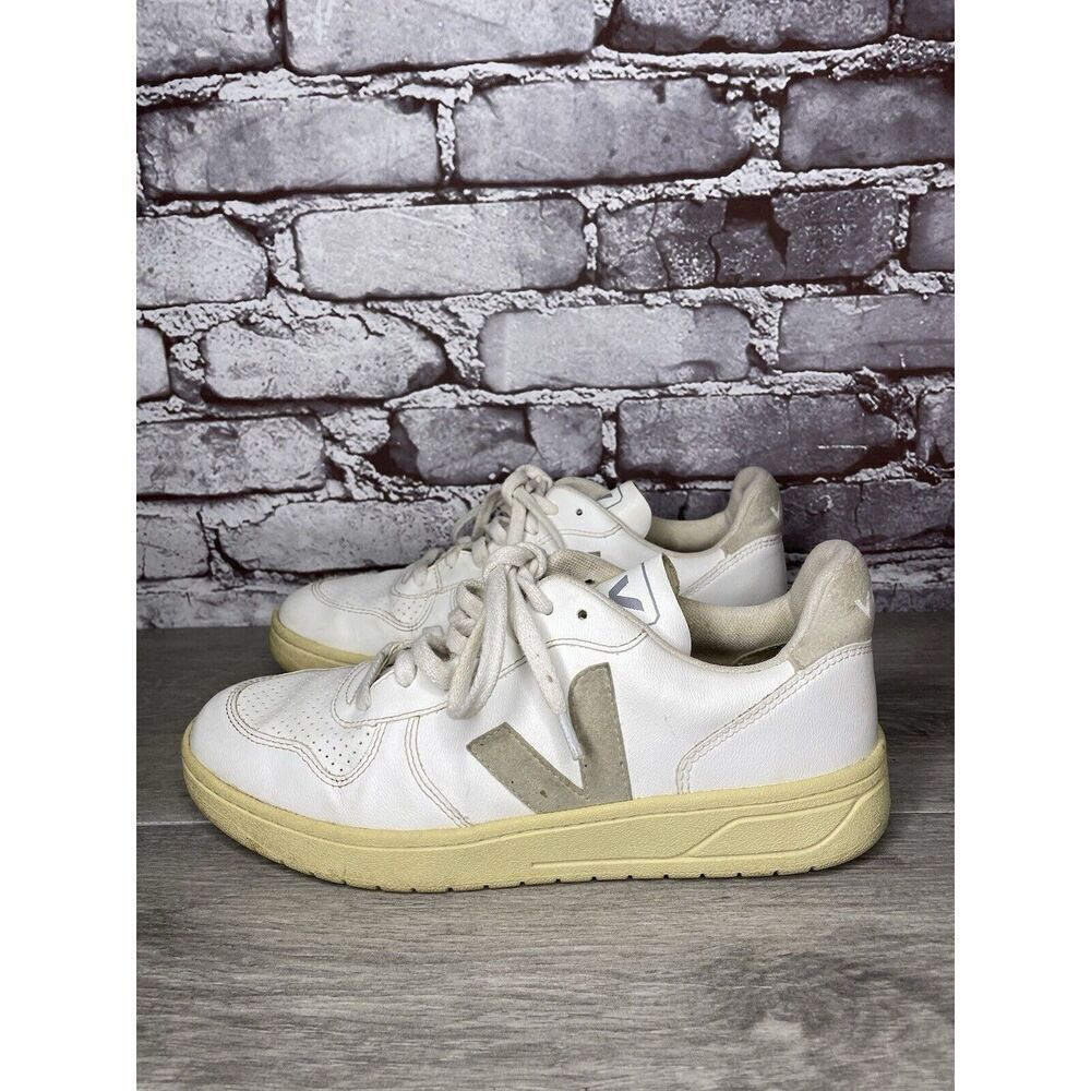 L27 Veja V-12 White Leather Beige Low Top Lace Up Sneakers Women’s Sz 9M US/40EU - Picture 10 of 16